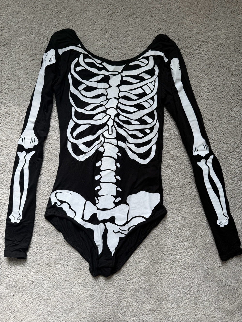 Black Skeleton Print Long-Sleeve Bodysuit